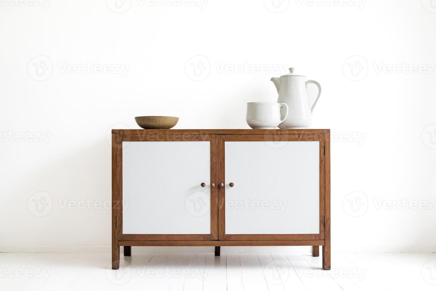 Minimalist White Cabinet with Wood Accents photo