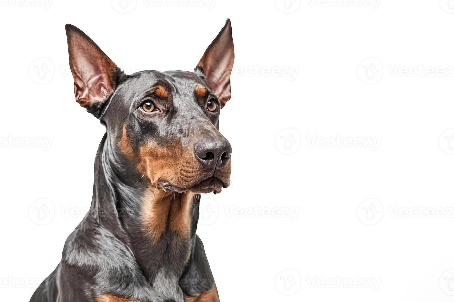 Close-up portrait of a Doberman Pinscher with big ears photo