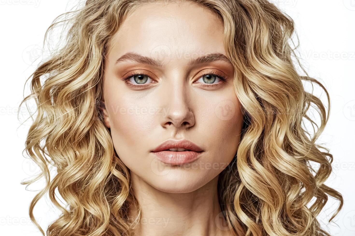 Portrait of a Beautiful Blonde Woman with Curly Hair photo