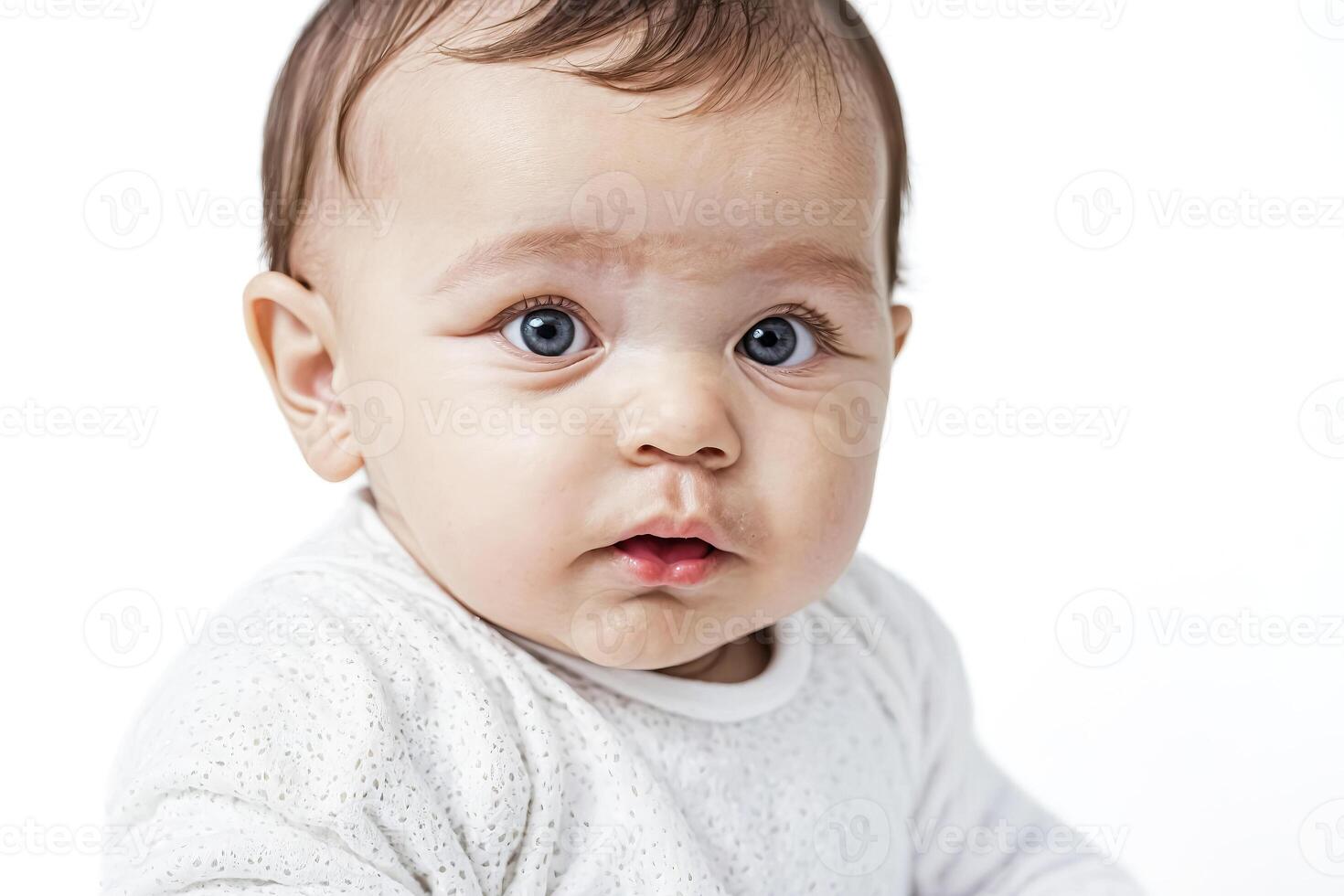 Portrait of a Baby Girl with Big Blue Eyes photo