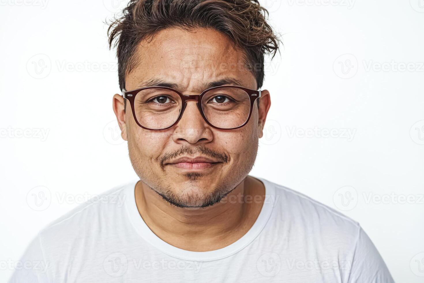 Close-up Portrait of a Young Man with a Skeptical Expression photo