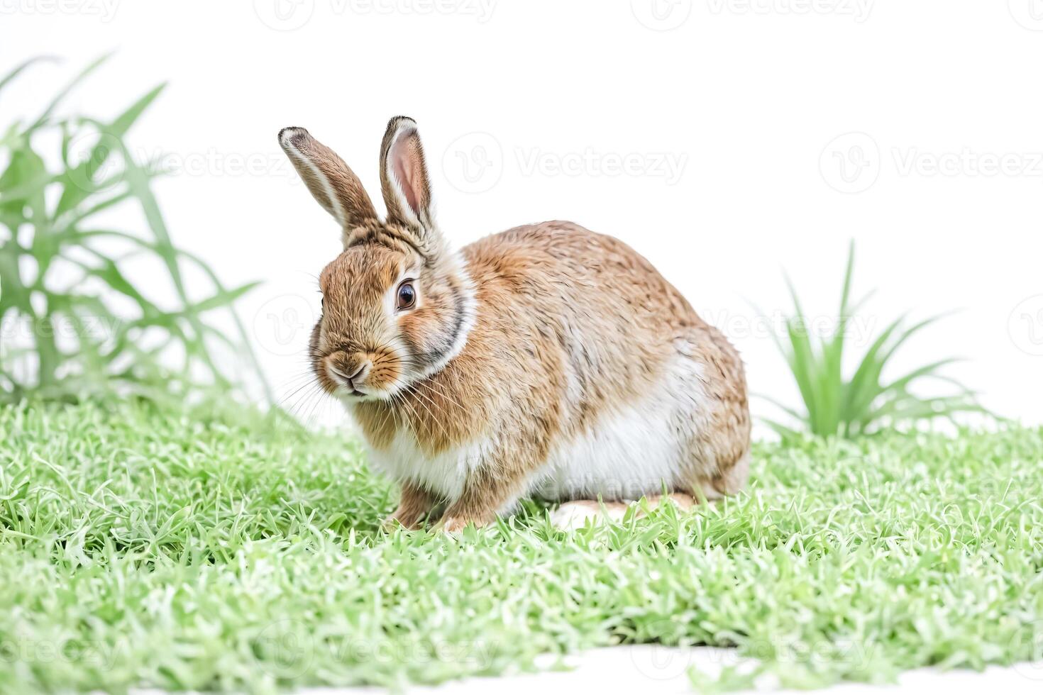 Cute Brown Rabbit Sitting in Grass photo