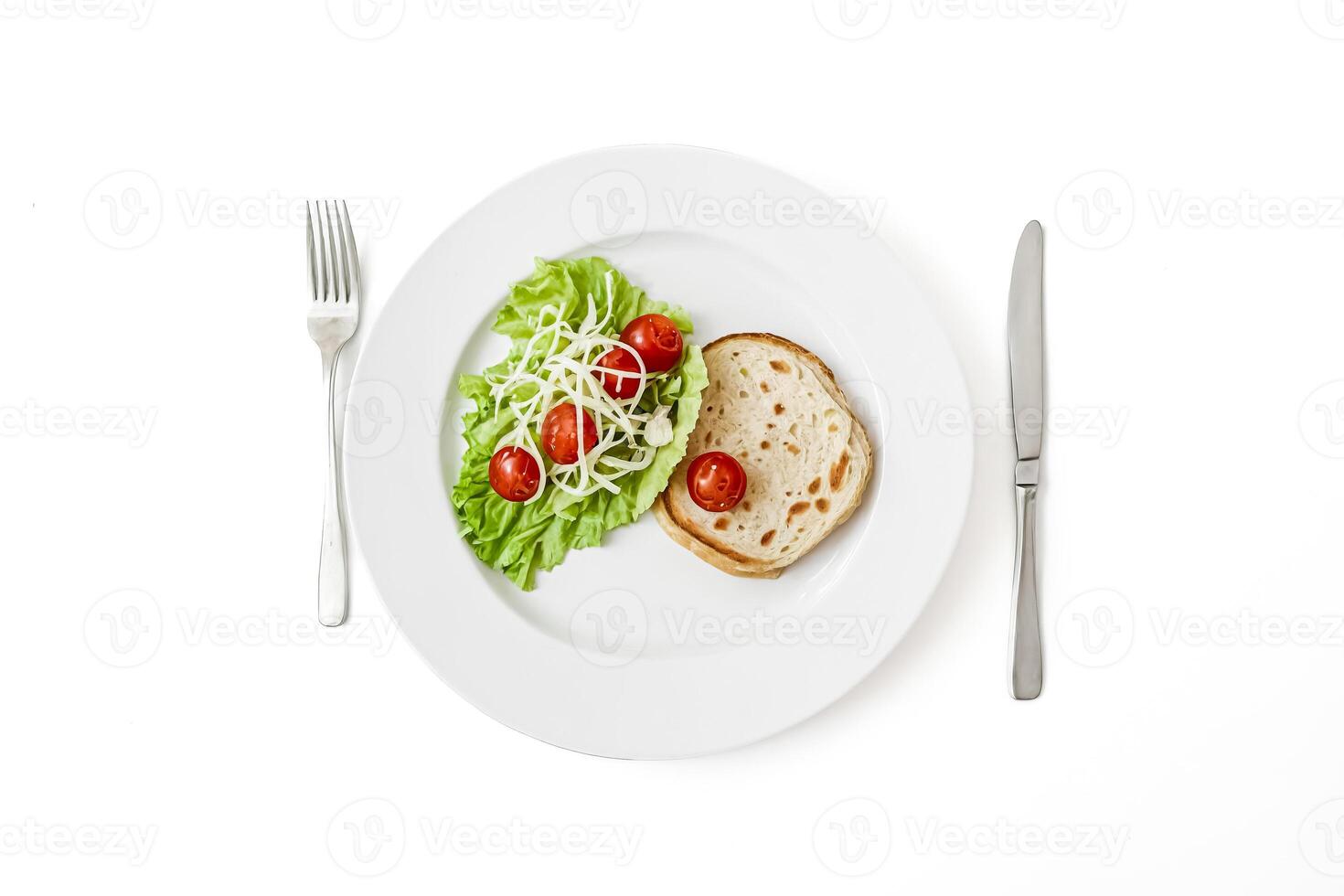 Simple Salad with Toast and Cherry Tomatoes on a White Plate photo