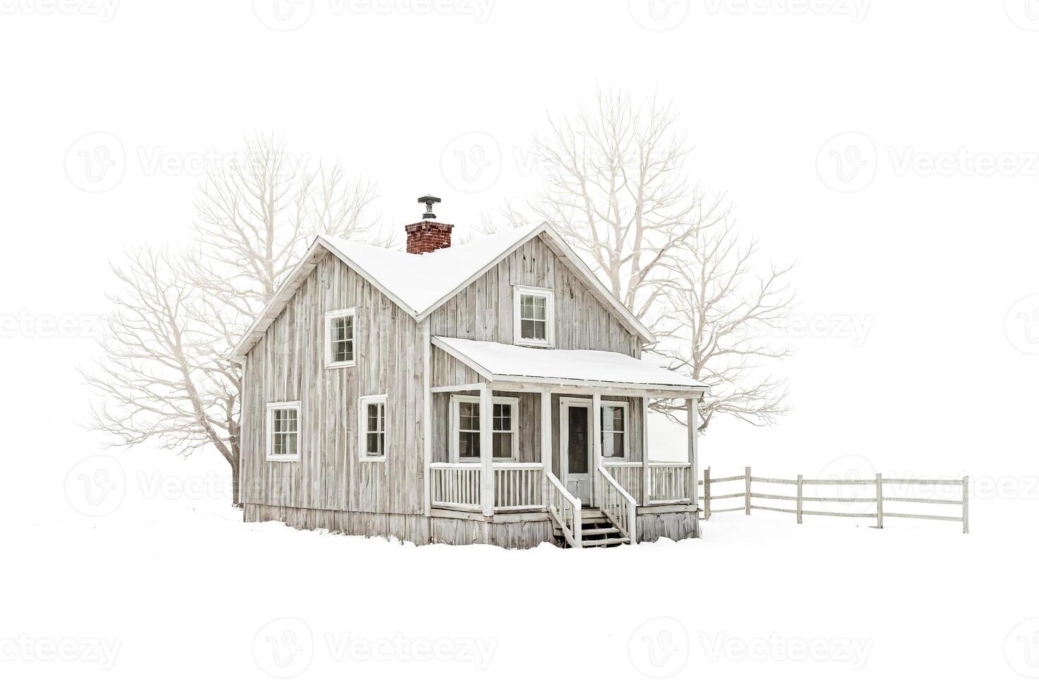 Small Wooden House in a Winter Landscape photo