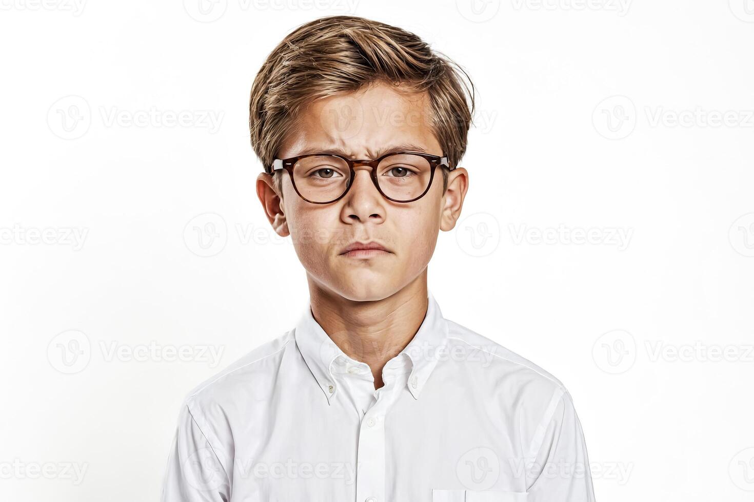 Portrait of a Boy Wearing Glasses and a White Shirt photo