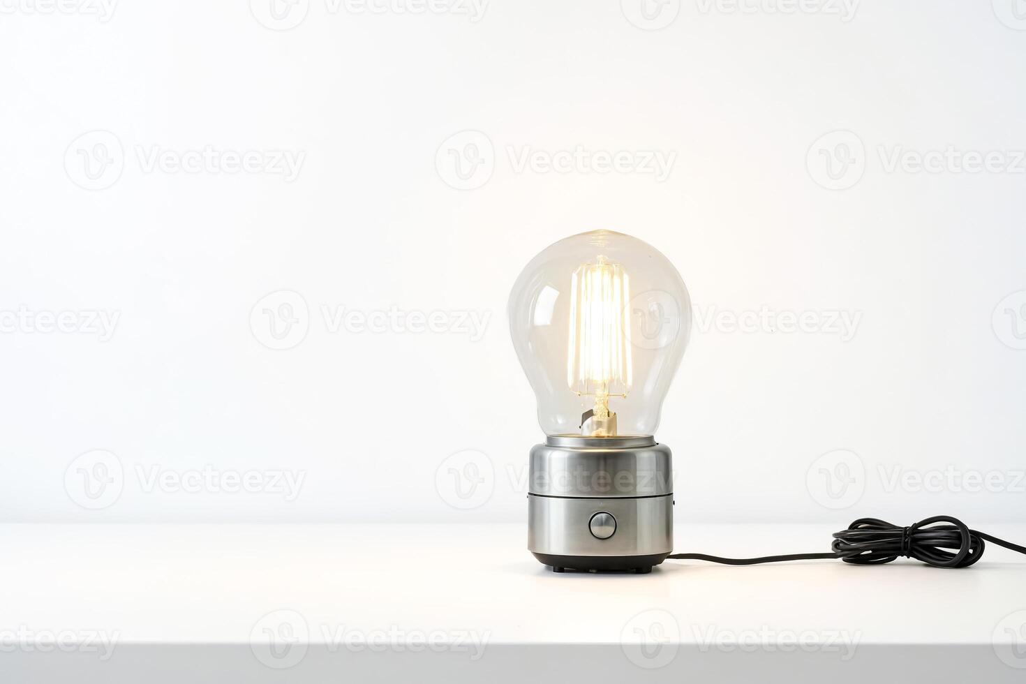 Minimalist table lamp with exposed bulb photo