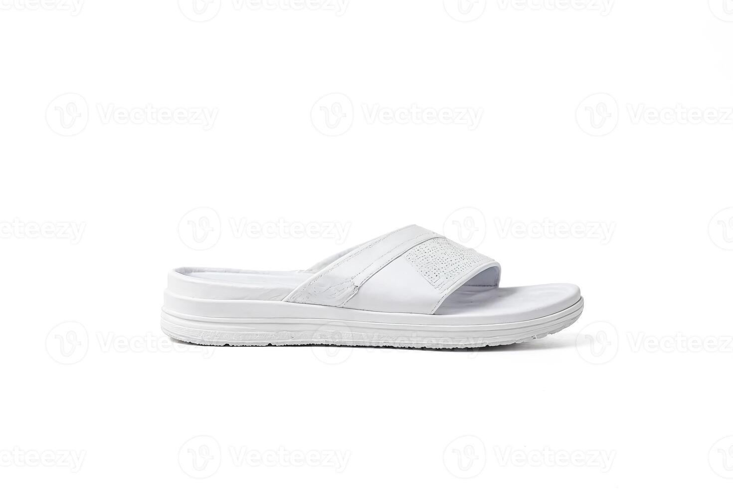 White Leather Slide Sandal Isolated on White Background photo