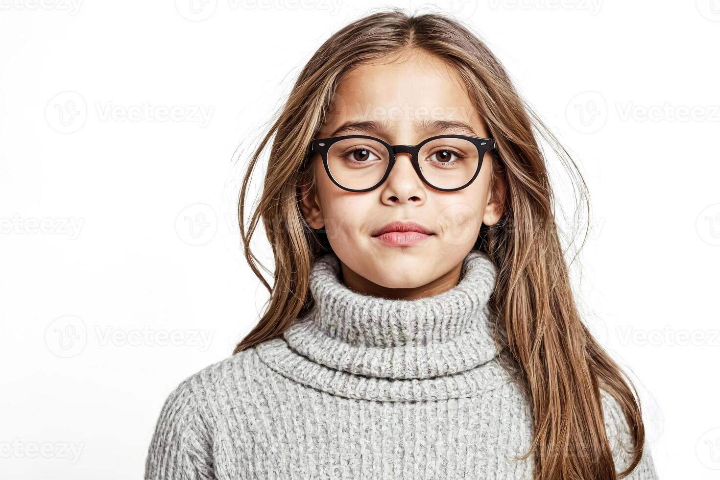 Young girl with glasses and a thoughtful expression photo