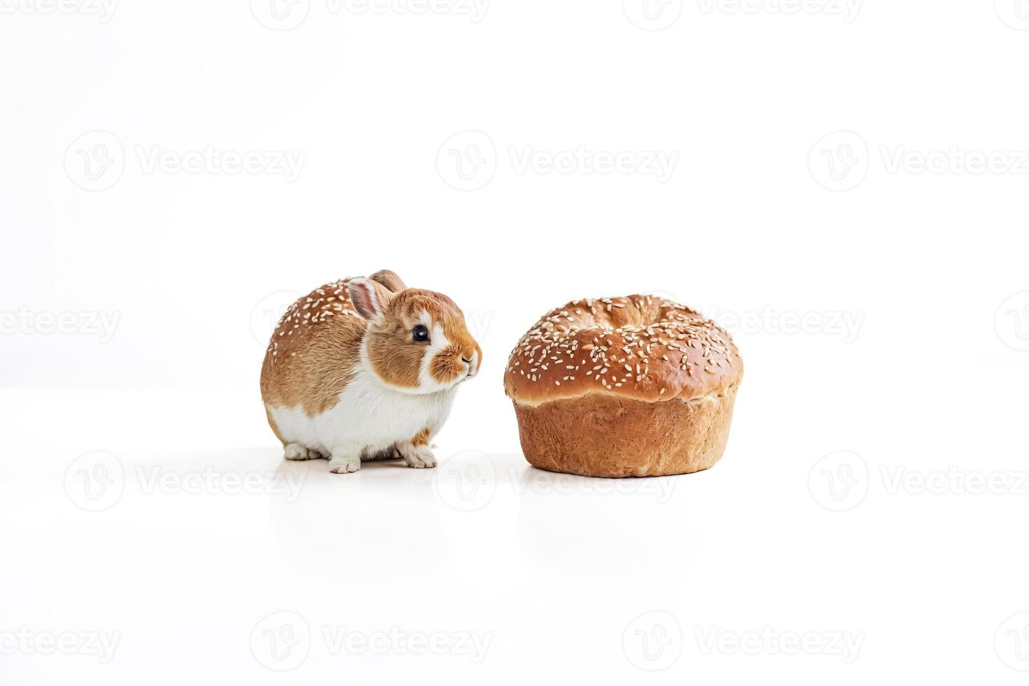 Cute Bunny and Sesame Seed Bread on a White Background photo