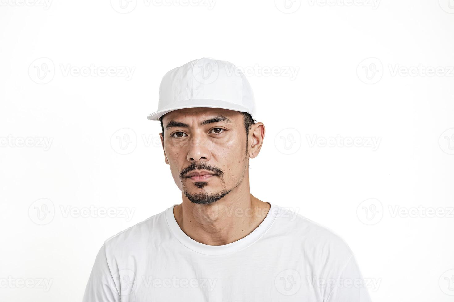 Serious Man in White Cap and T-Shirt photo