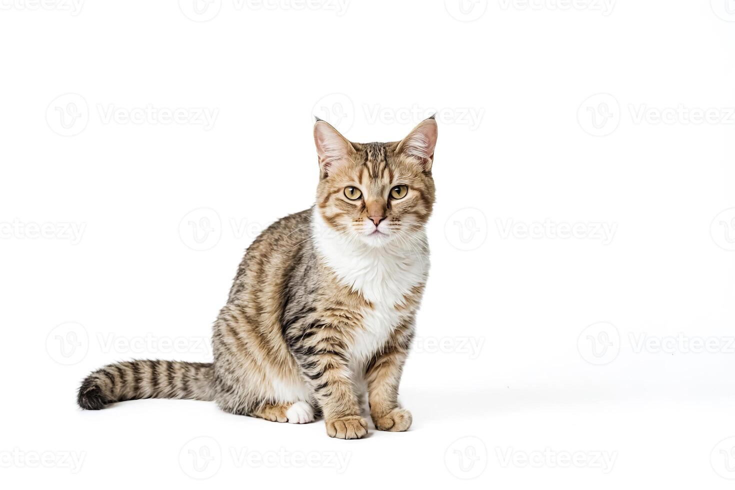 Tabby Cat Sitting on White Background photo