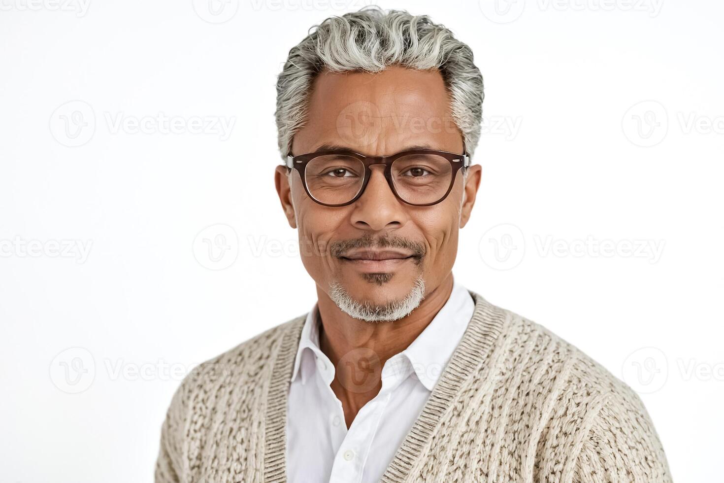 Mature Man with Grey Hair and Glasses Smiling photo