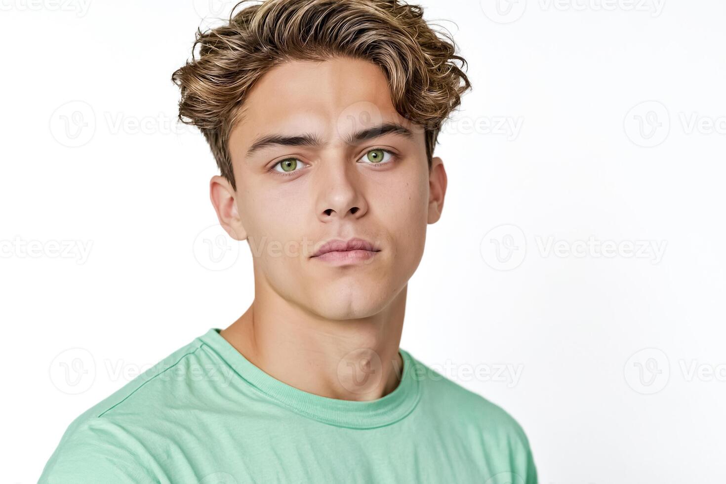 Portrait of a young man with green eyes photo