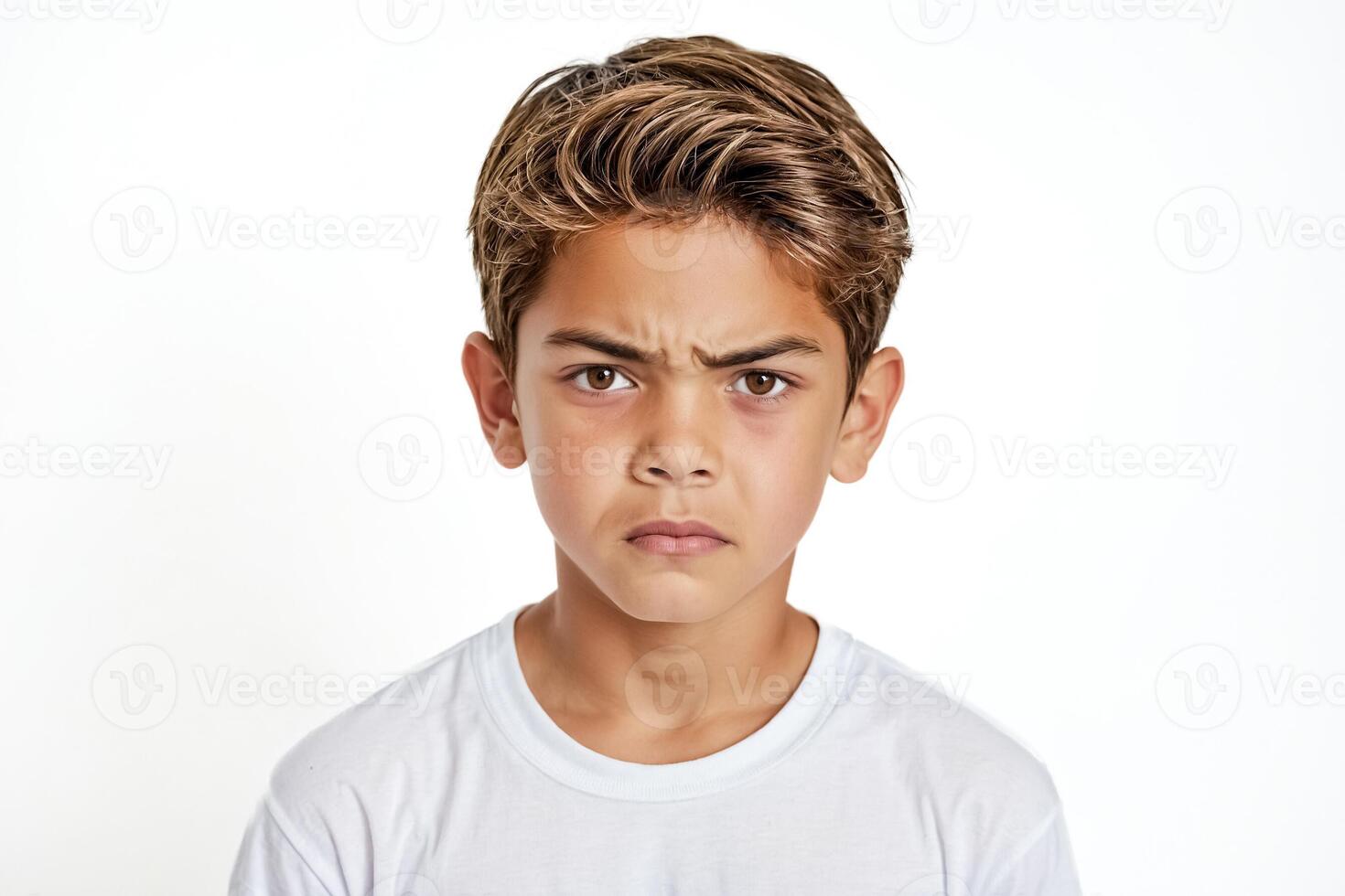 Portrait of a young boy with a serious expression photo