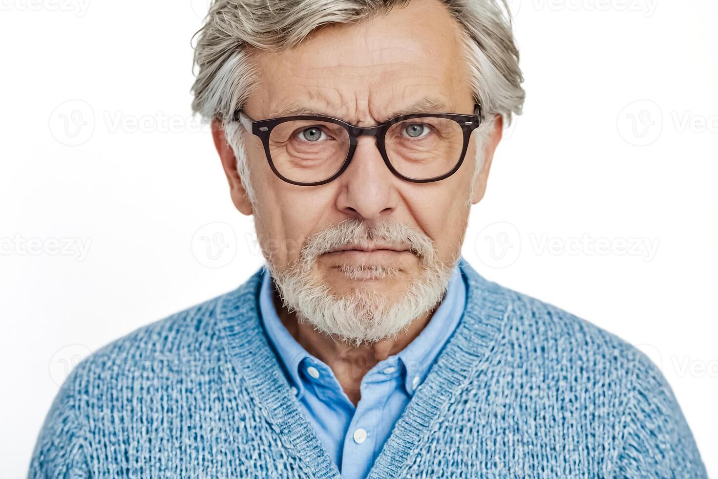 Close-up Portrait of a Serious Senior Man with Glasses photo
