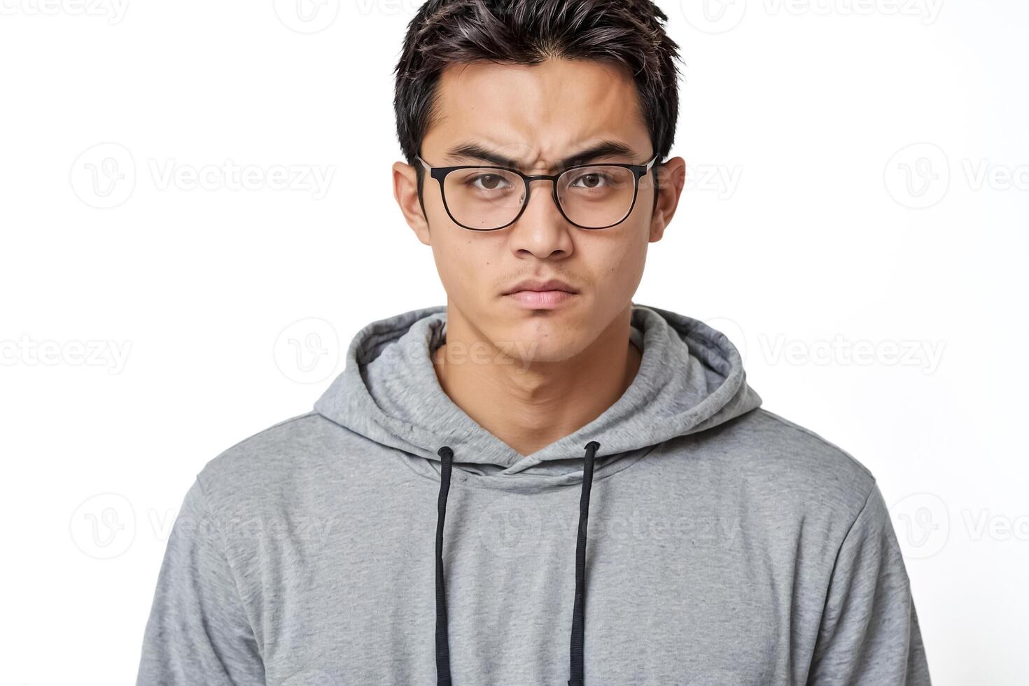 Young Man in Grey Hoodie Looking Disappointed photo