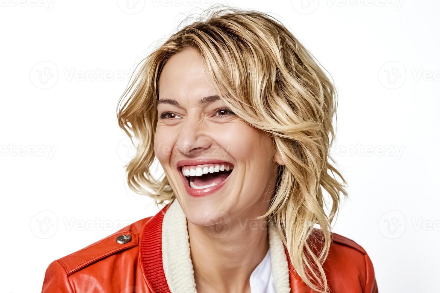 Happy woman laughing with a bright smile photo