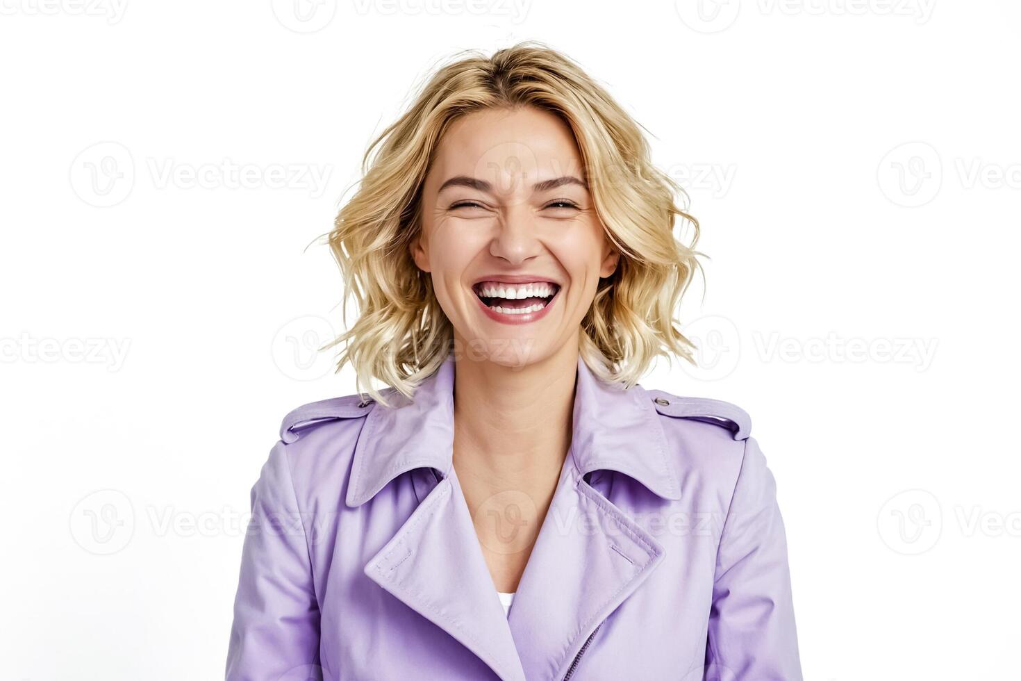 Happy woman laughing isolated on white photo