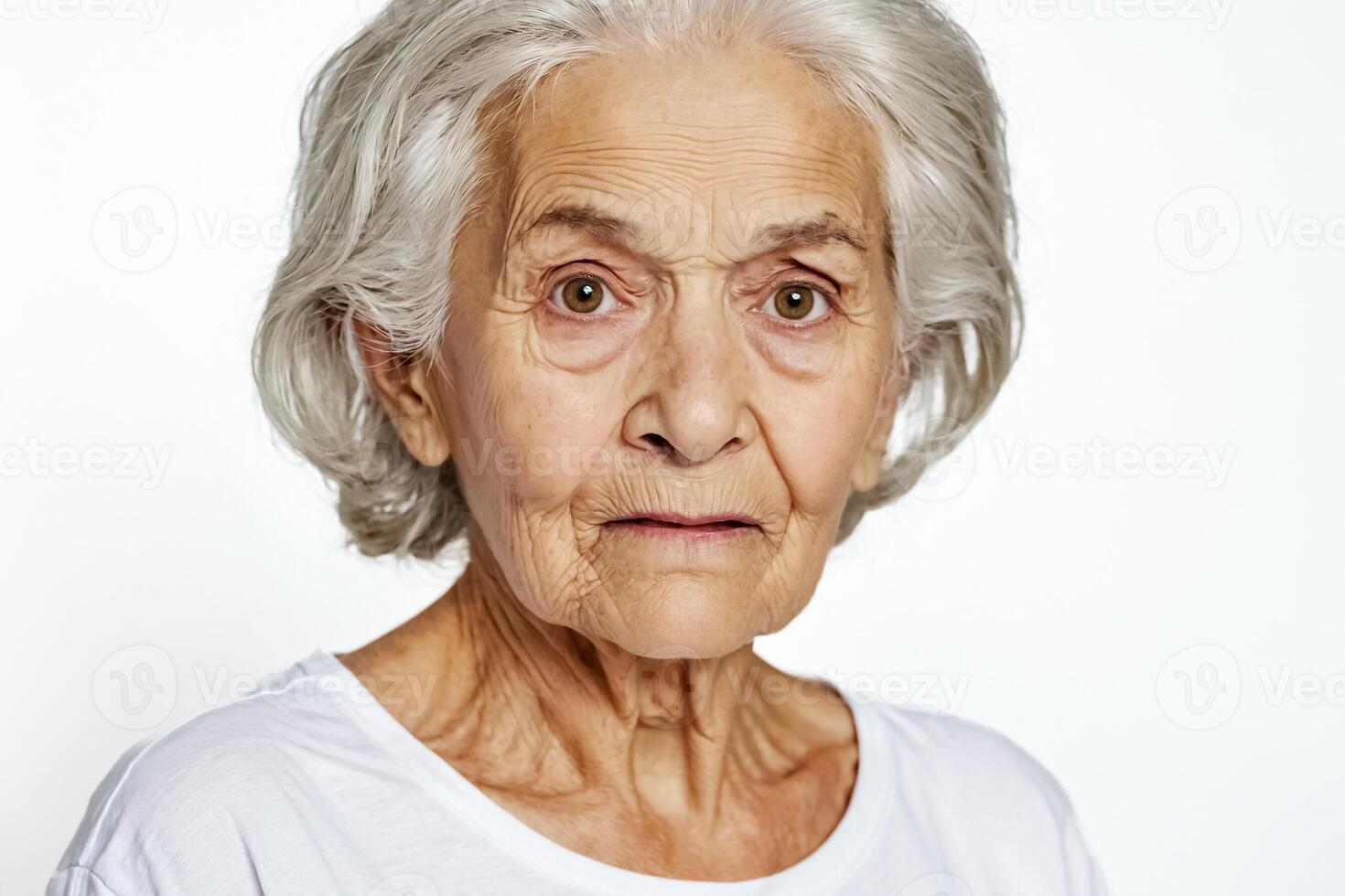 Elderly Woman with Wrinkles and White Hair photo