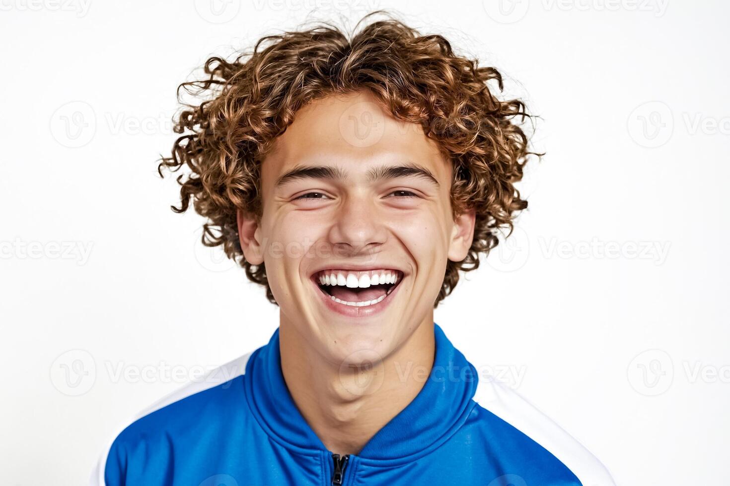 Portrait of a happy young man with curly hair photo