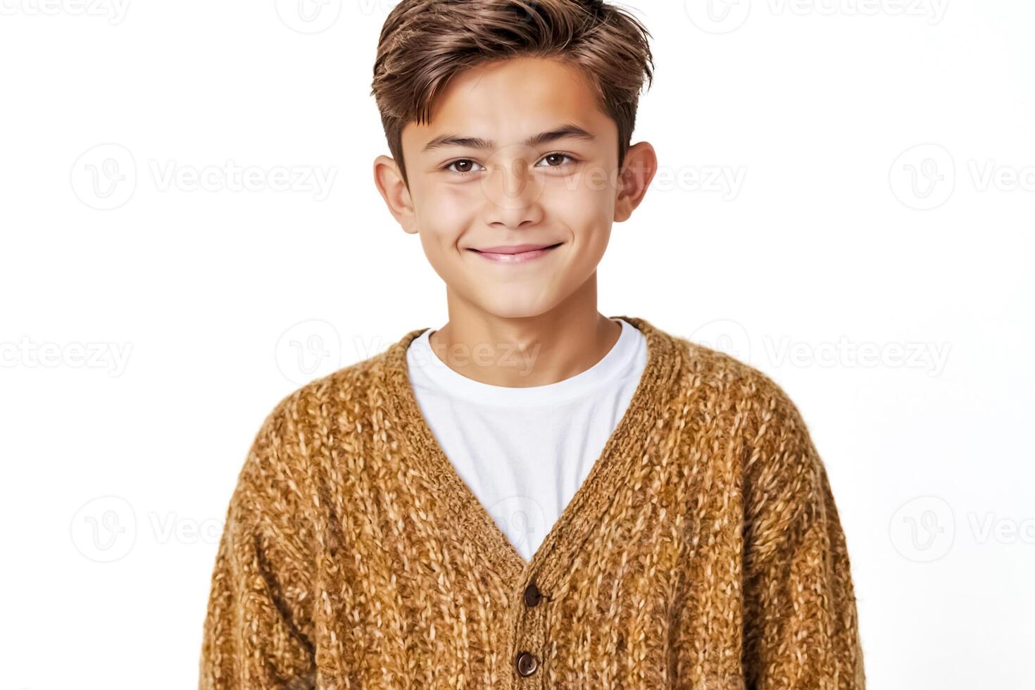 Portrait of a Smiling Young Man in a Brown Cardigan photo