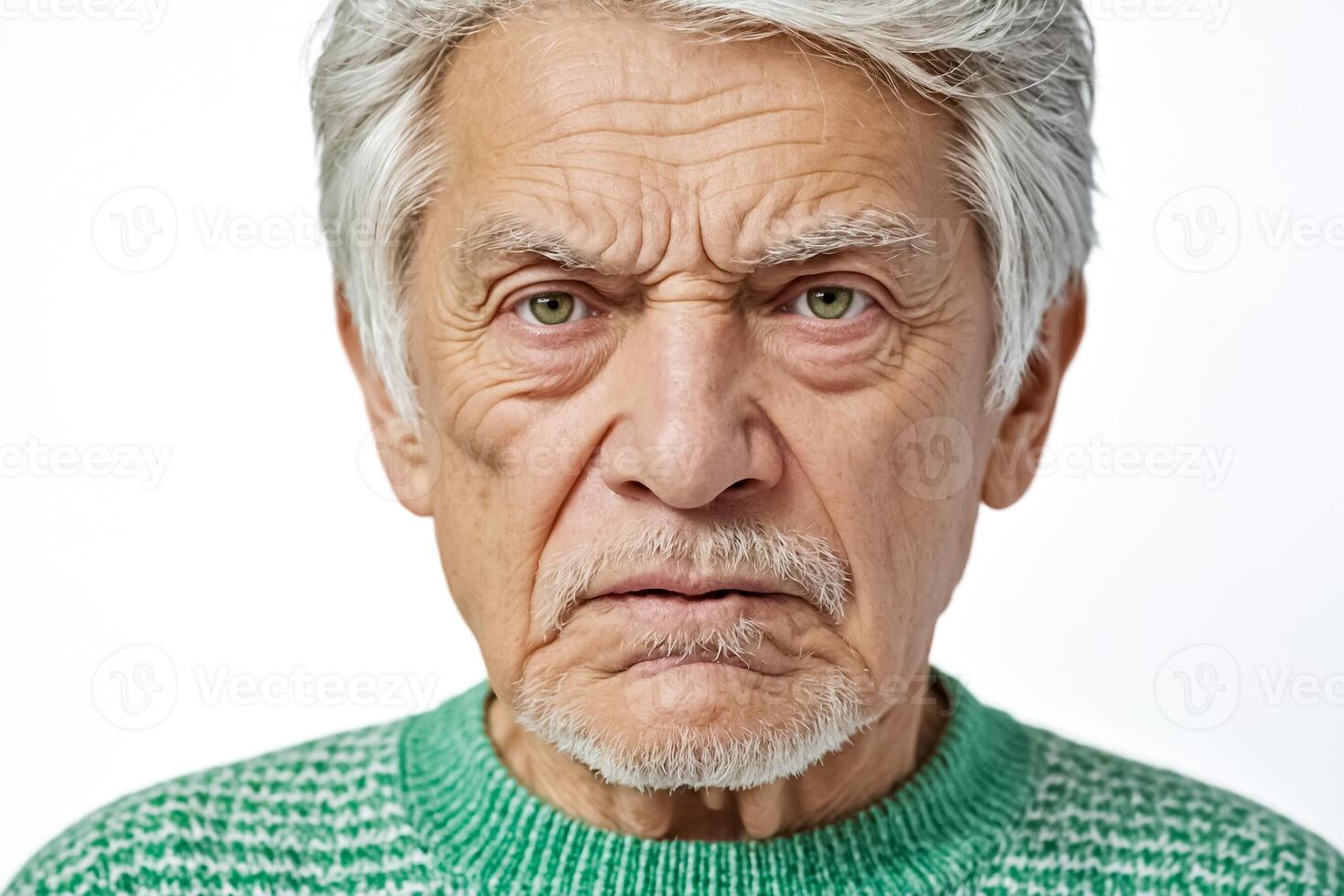Close-up of a Serious Elderly Man with a White Beard and Mustache photo