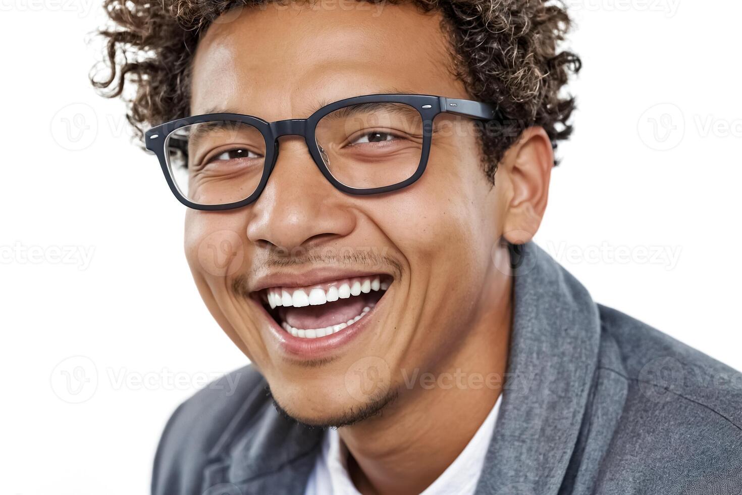 Portrait of a Young Man with Glasses and a Big Smile photo