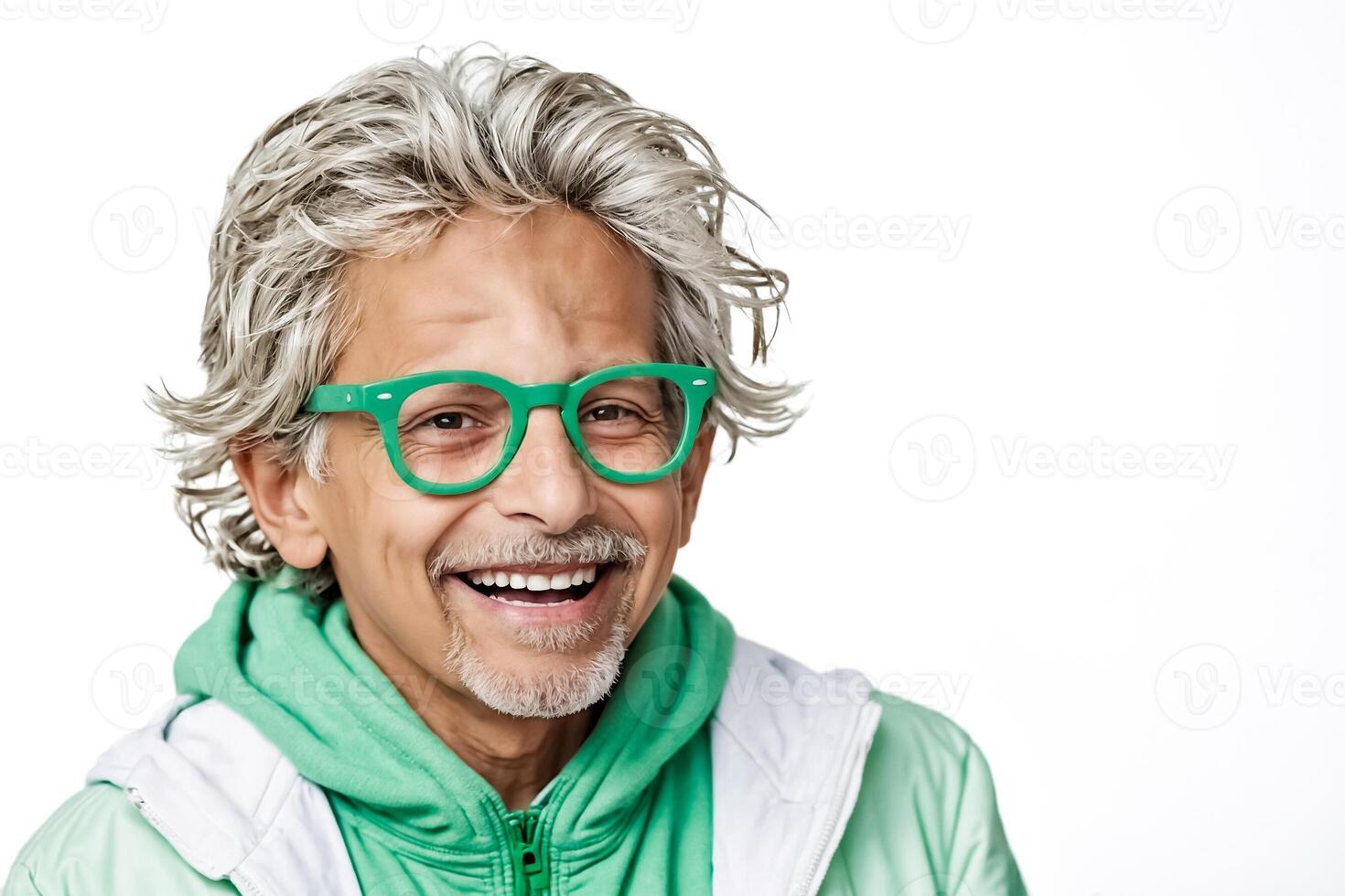 Happy Senior Man Wearing Green Glasses and Hoodie photo