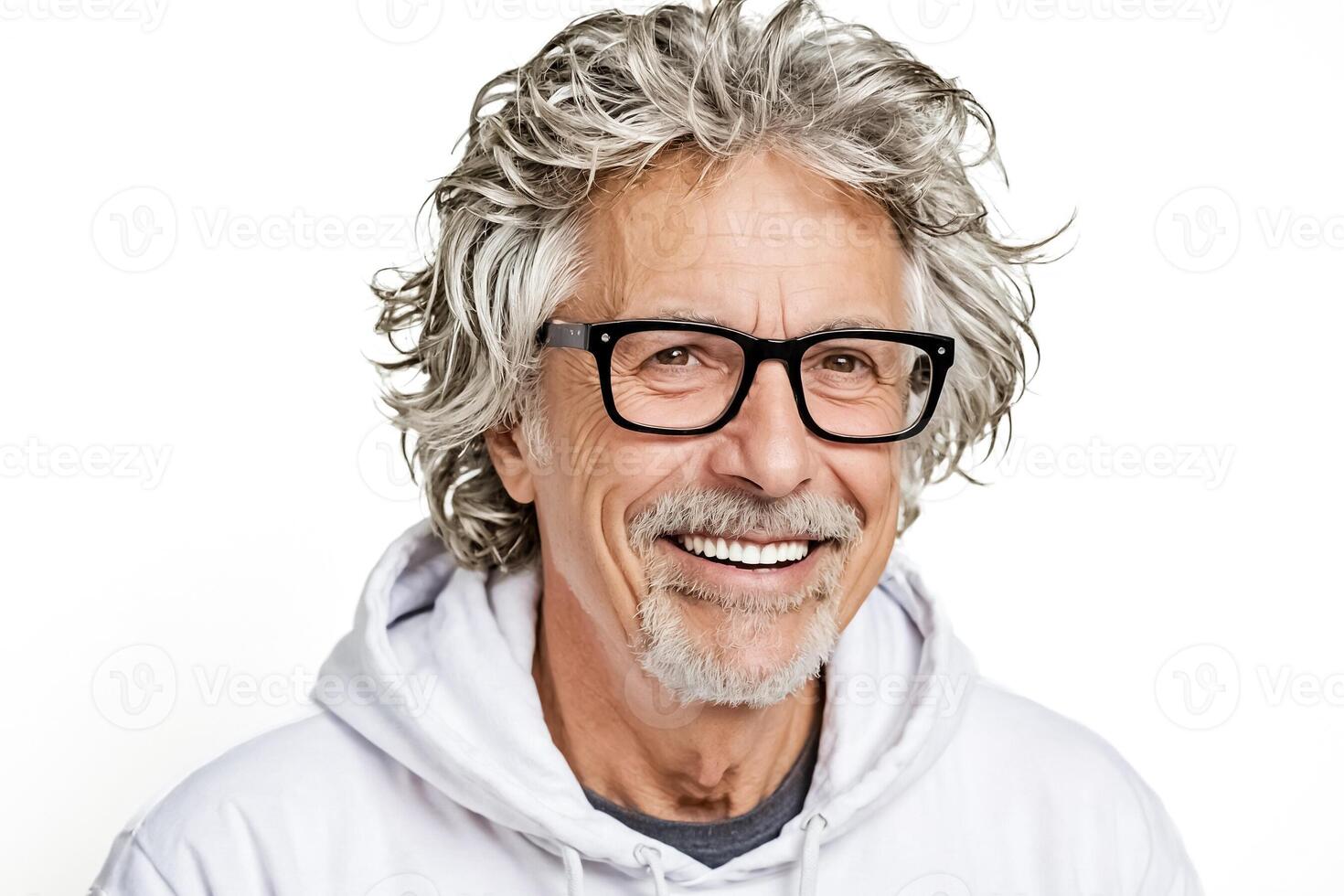 Portrait of a smiling man with grey hair and glasses photo