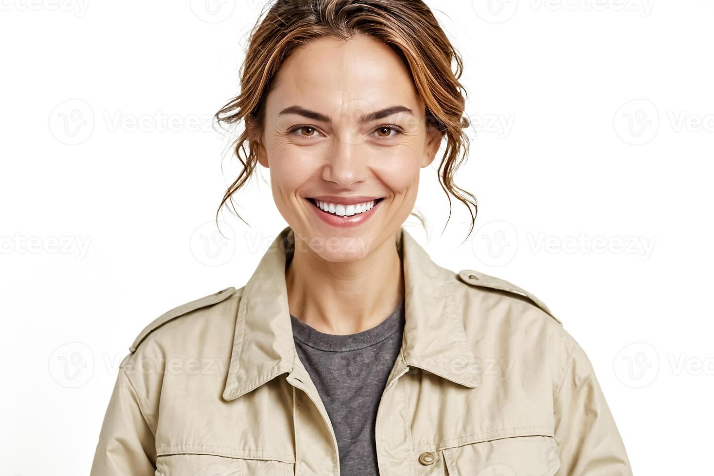 Portrait of a smiling woman in a beige jacket photo