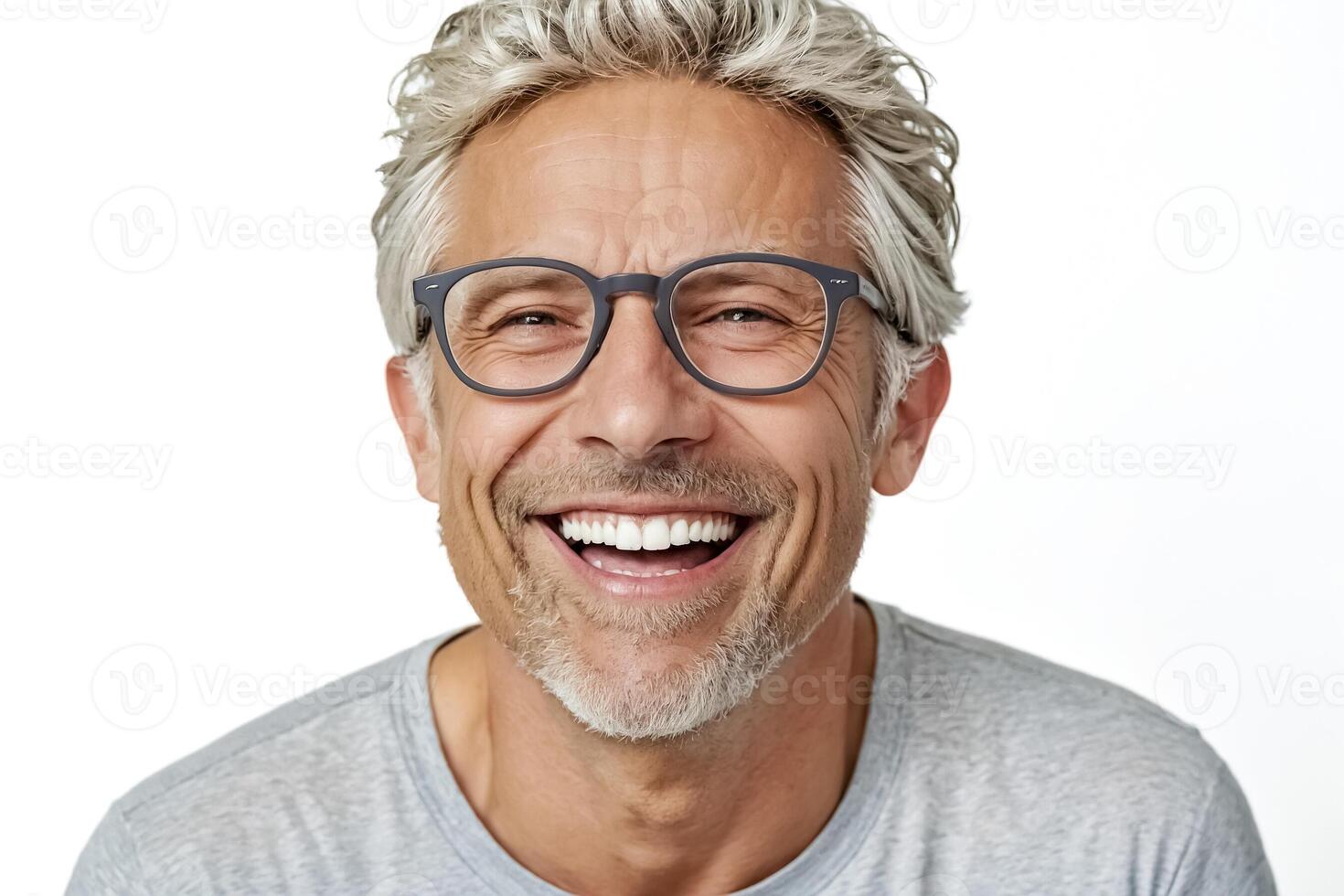 Happy man wearing glasses and smiling photo