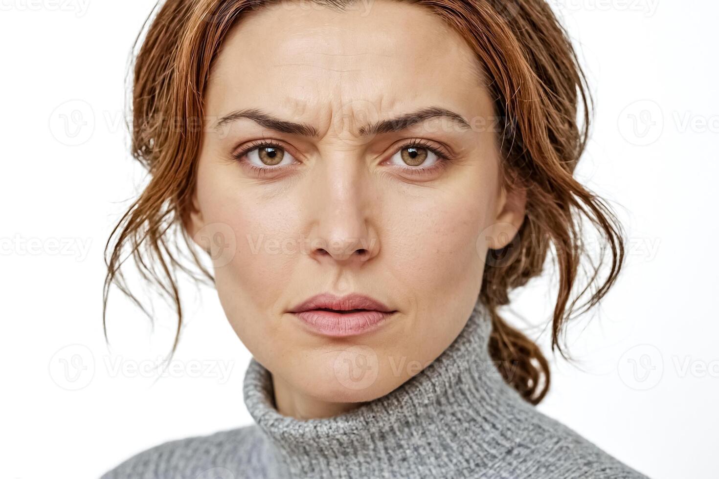 Close-up portrait of a woman with a serious expression photo