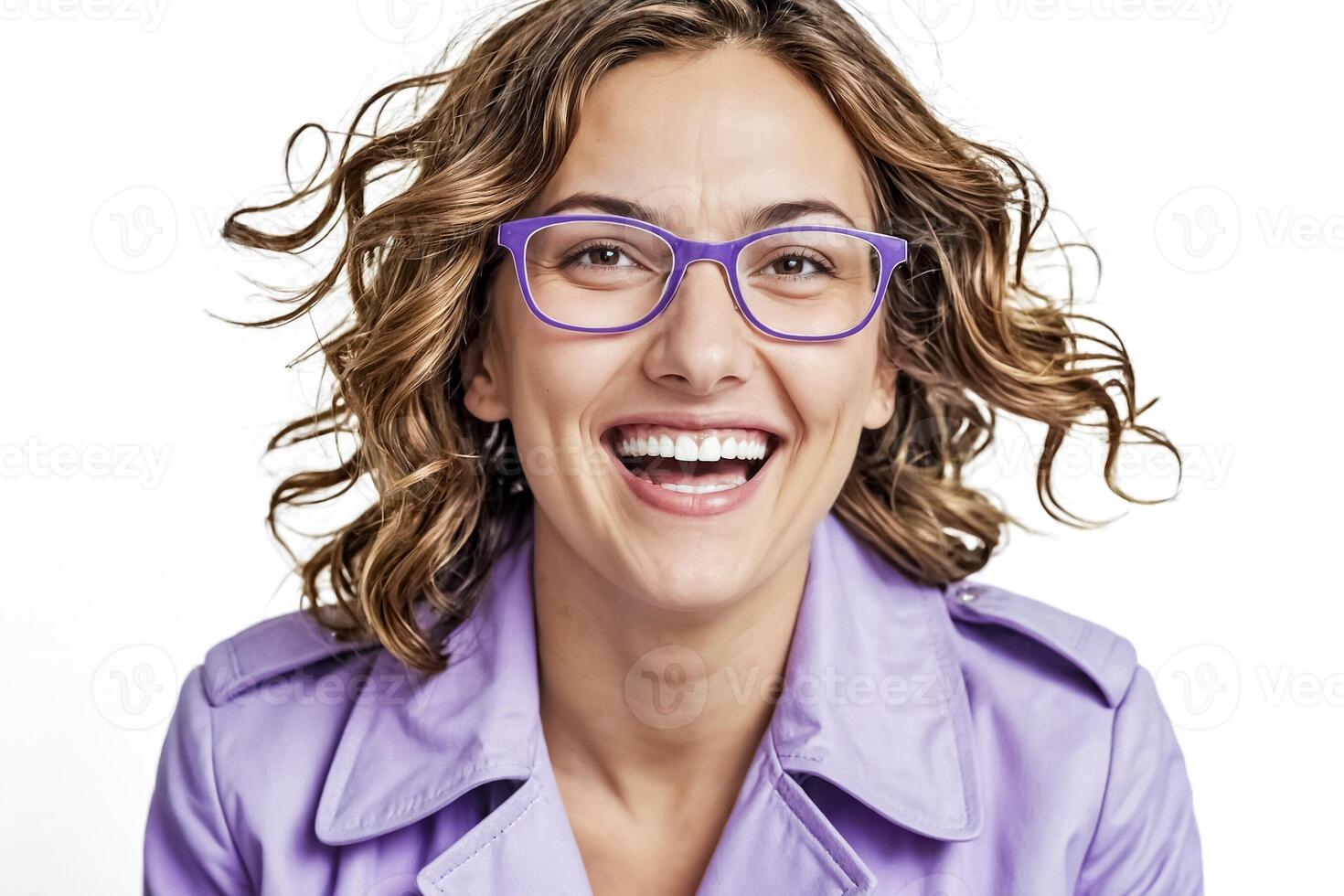Closeup Portrait of a Happy Woman in Purple photo