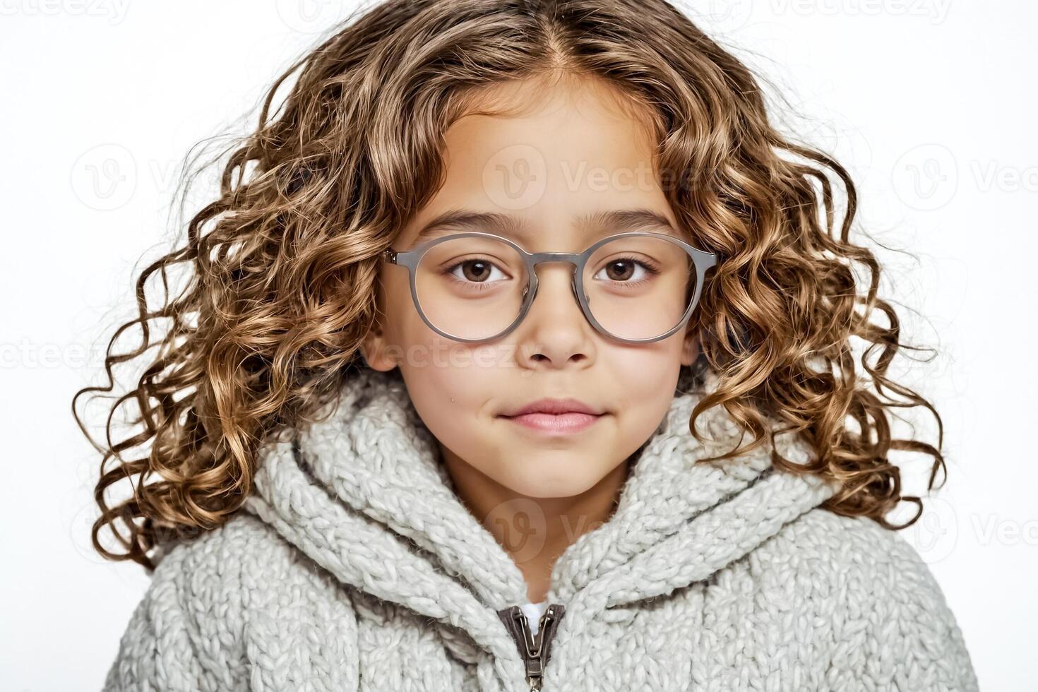 Portrait of a young girl with curly hair and glasses photo