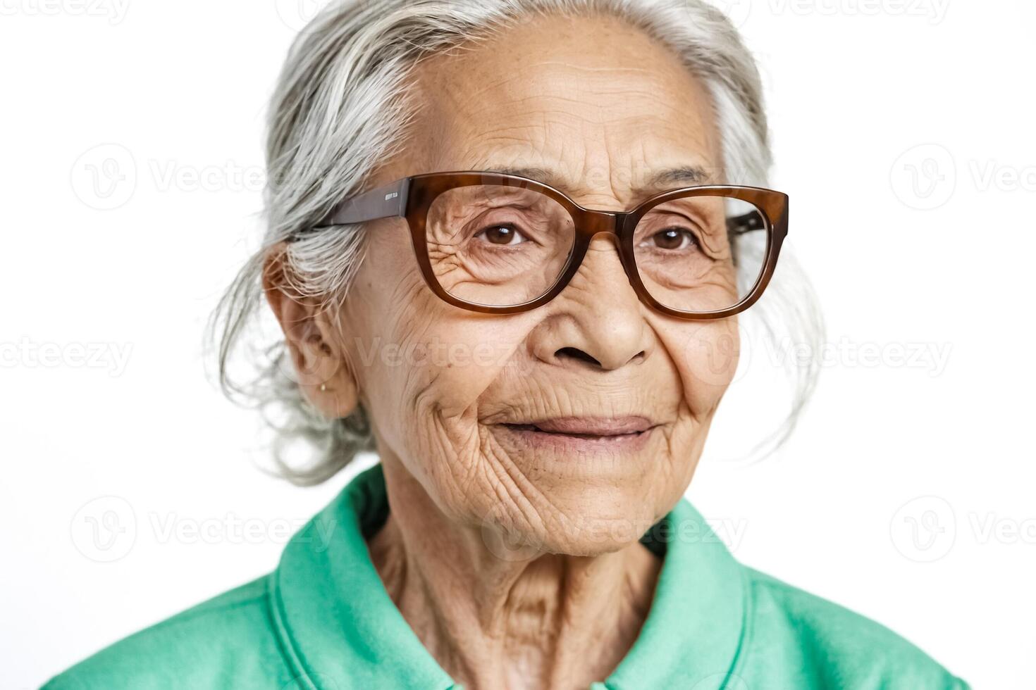 Portrait of a Senior Woman with Grey Hair and Glasses photo