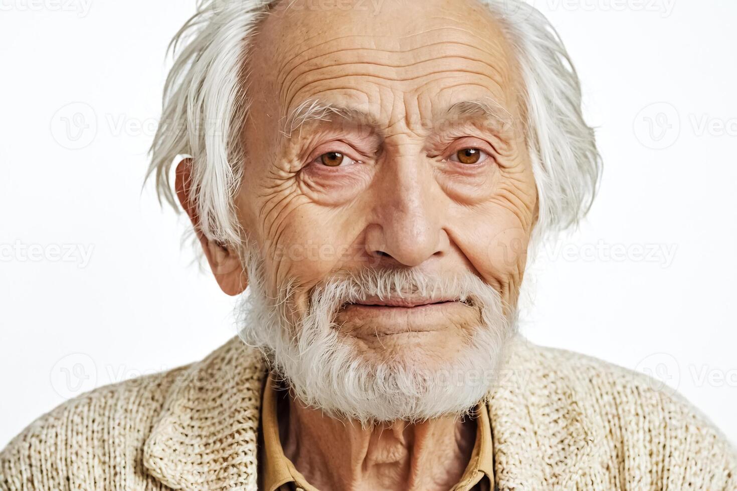 Portrait of an elderly man with white hair and a beard photo