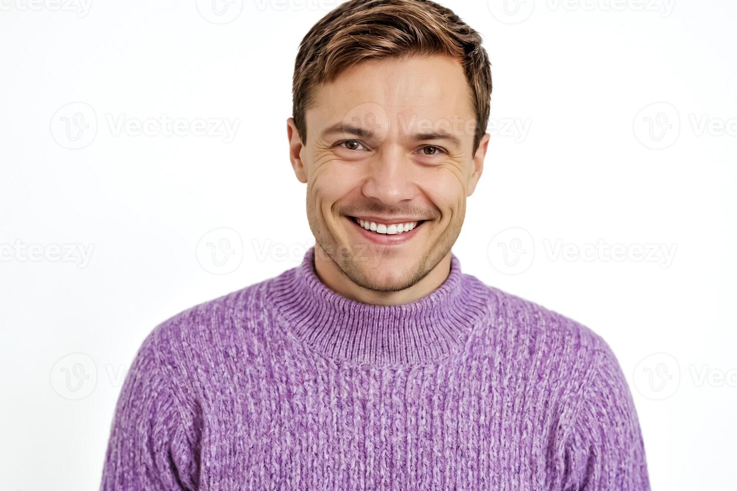 Portrait of a smiling man in a purple sweater photo