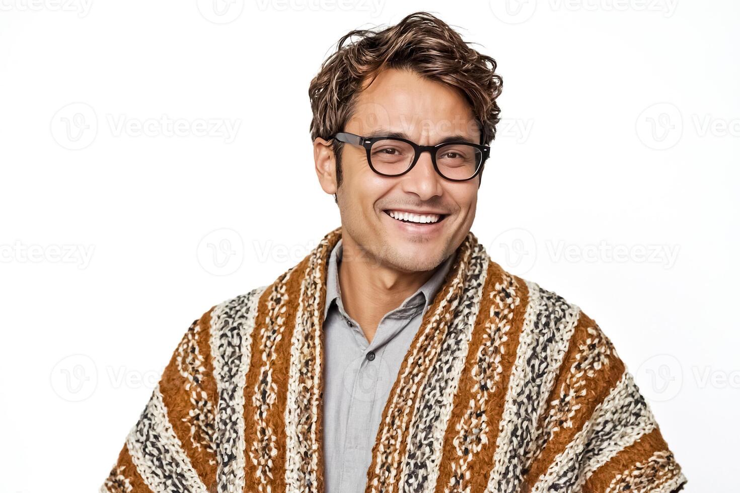 Portrait of a smiling man wearing a brown patterned sweater photo