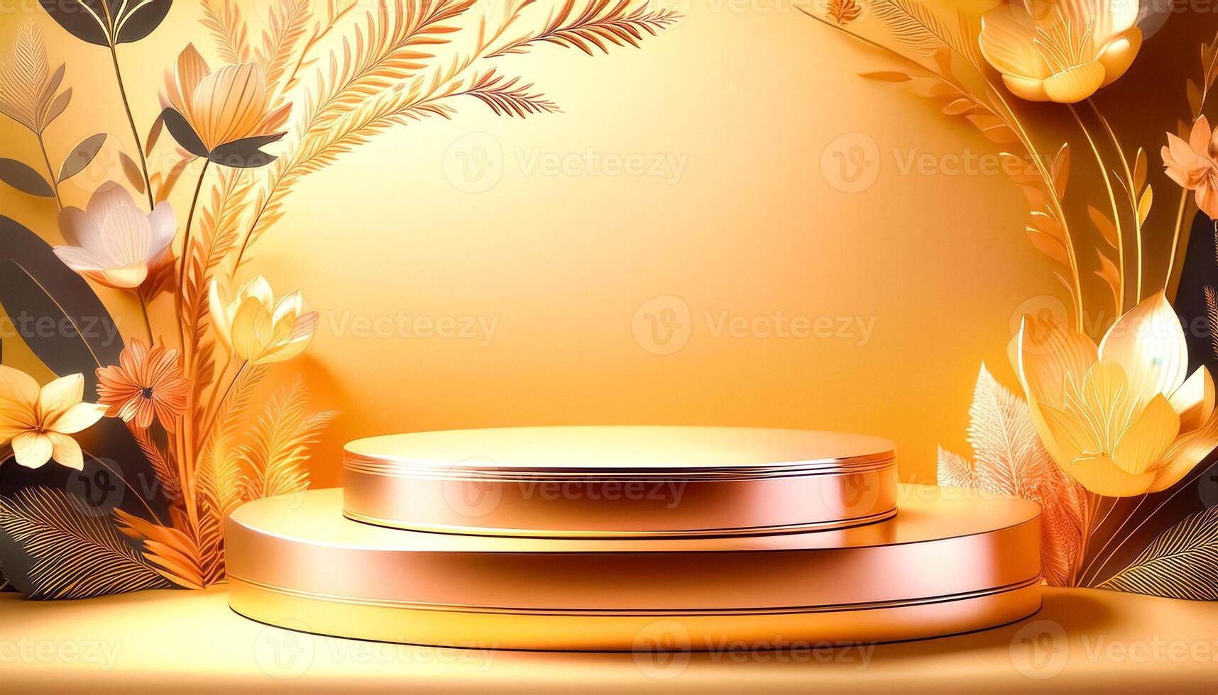 Golden Product Display with Floral Background photo