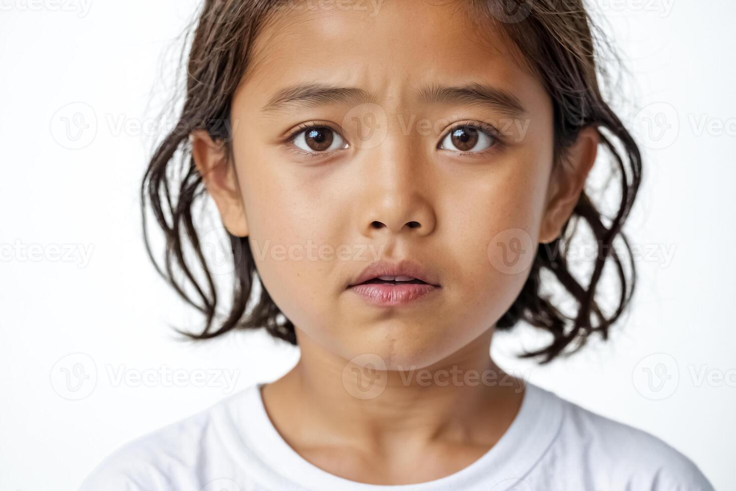 Close Up of Young Girl with Worried Expression photo