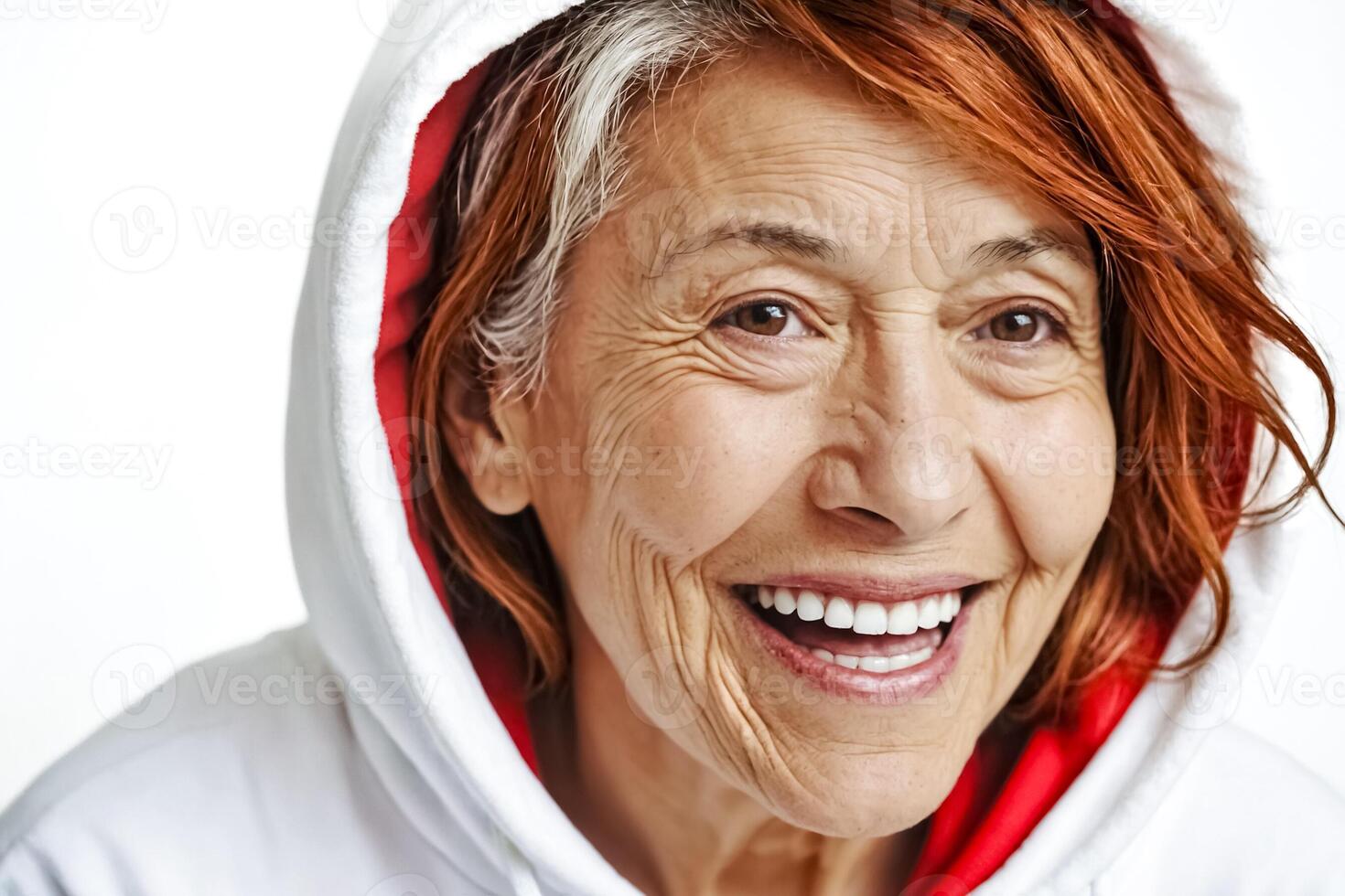 Portrait of a smiling senior woman wearing a hoodie photo