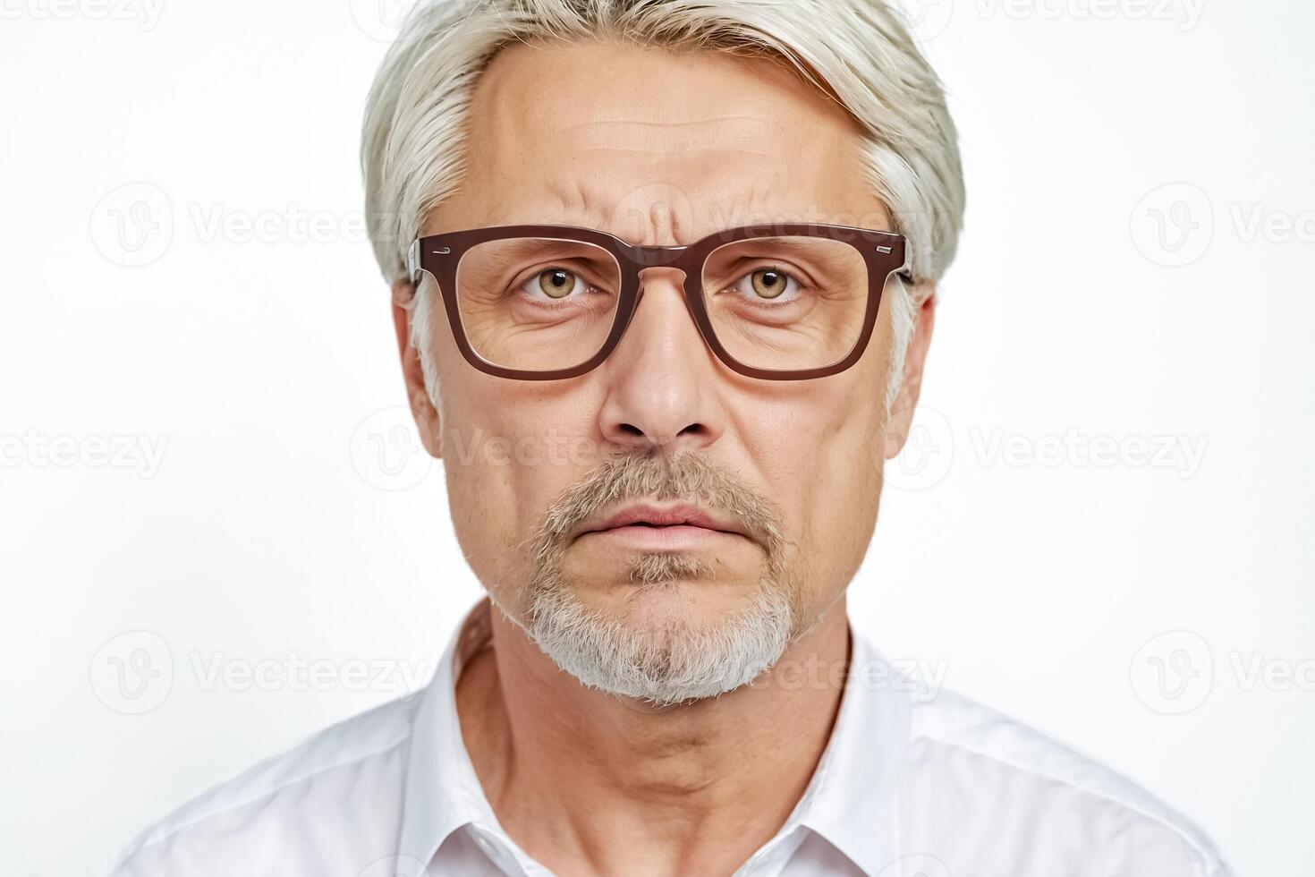 Portrait of a Serious Man with Grey Hair and Glasses photo