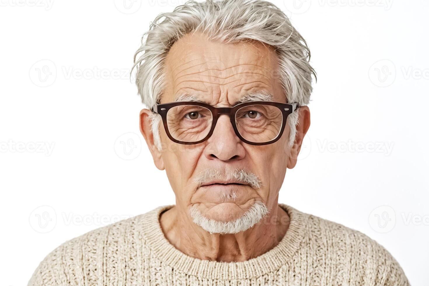 Senior Man in Glasses Looking Concerned photo