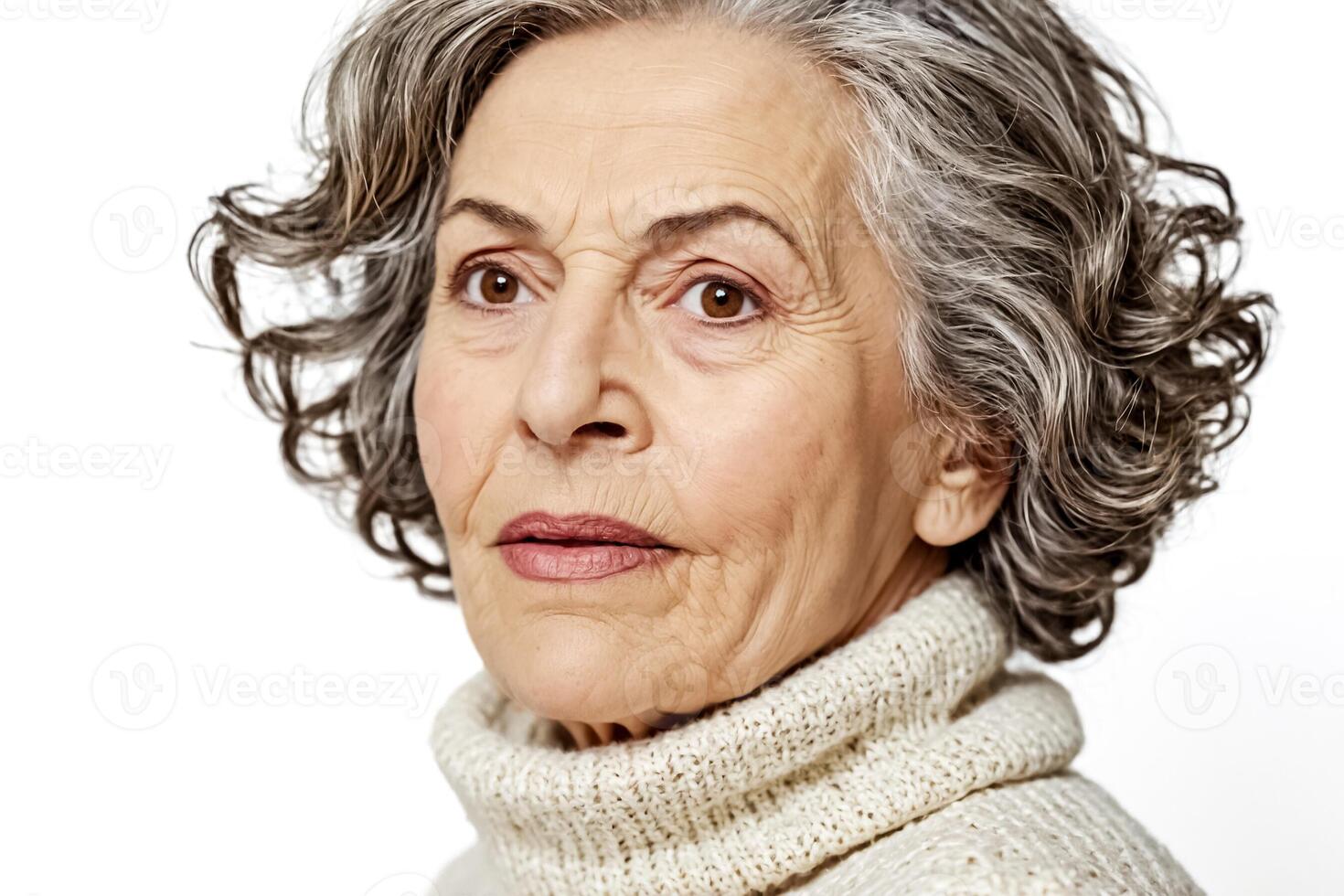 Portrait of an Older Woman with Grey Hair and Wrinkles photo