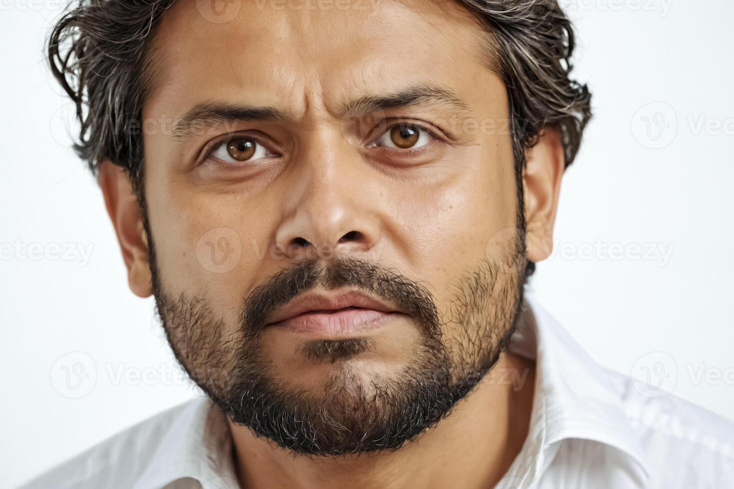 Closeup portrait of a serious man with a beard photo