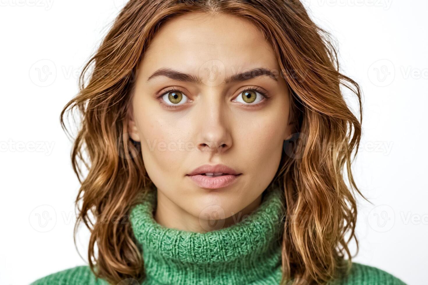 Portrait of a Woman with Green Eyes and Long Curly Hair photo