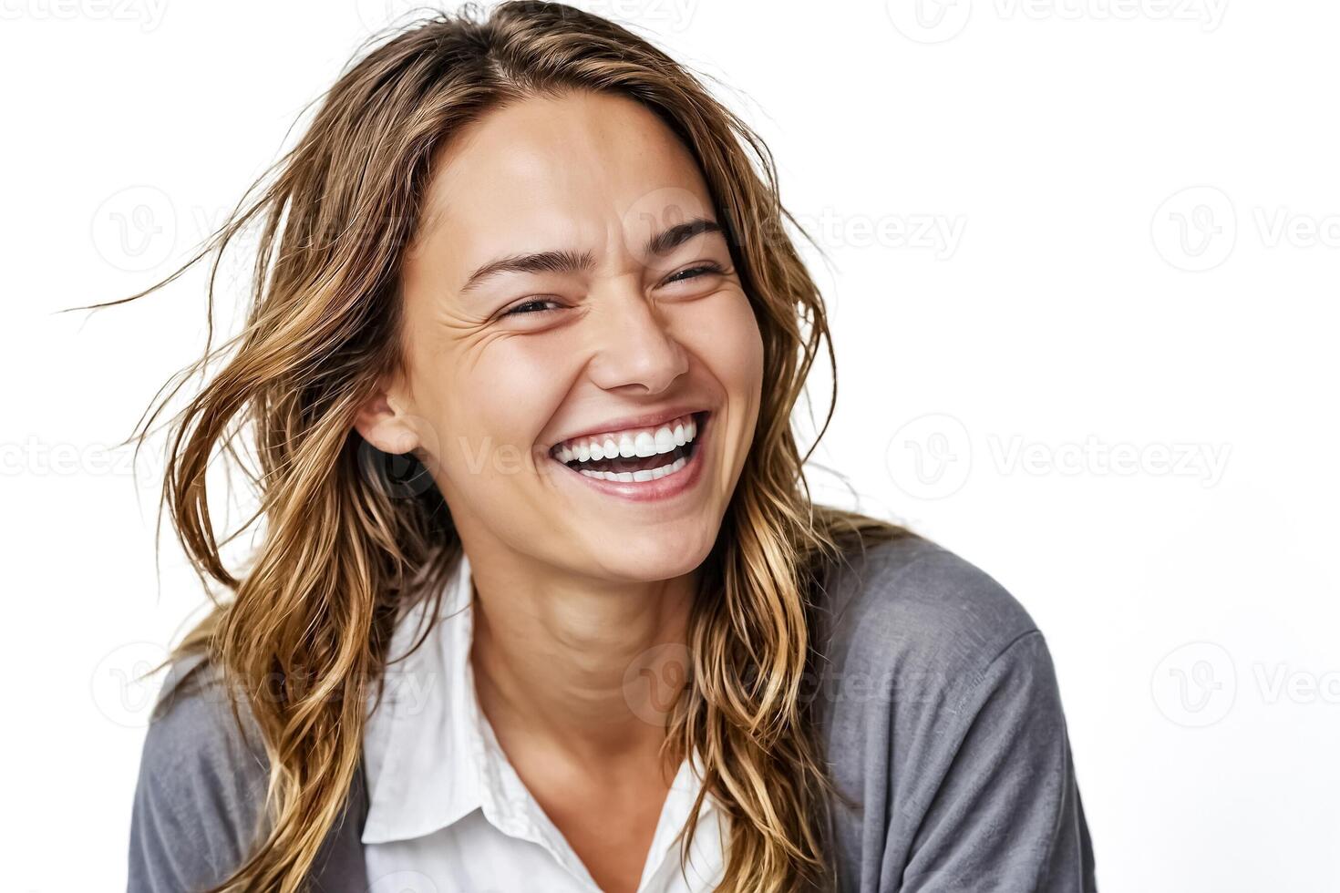 Happy Young Woman with Long Hair Smiling photo