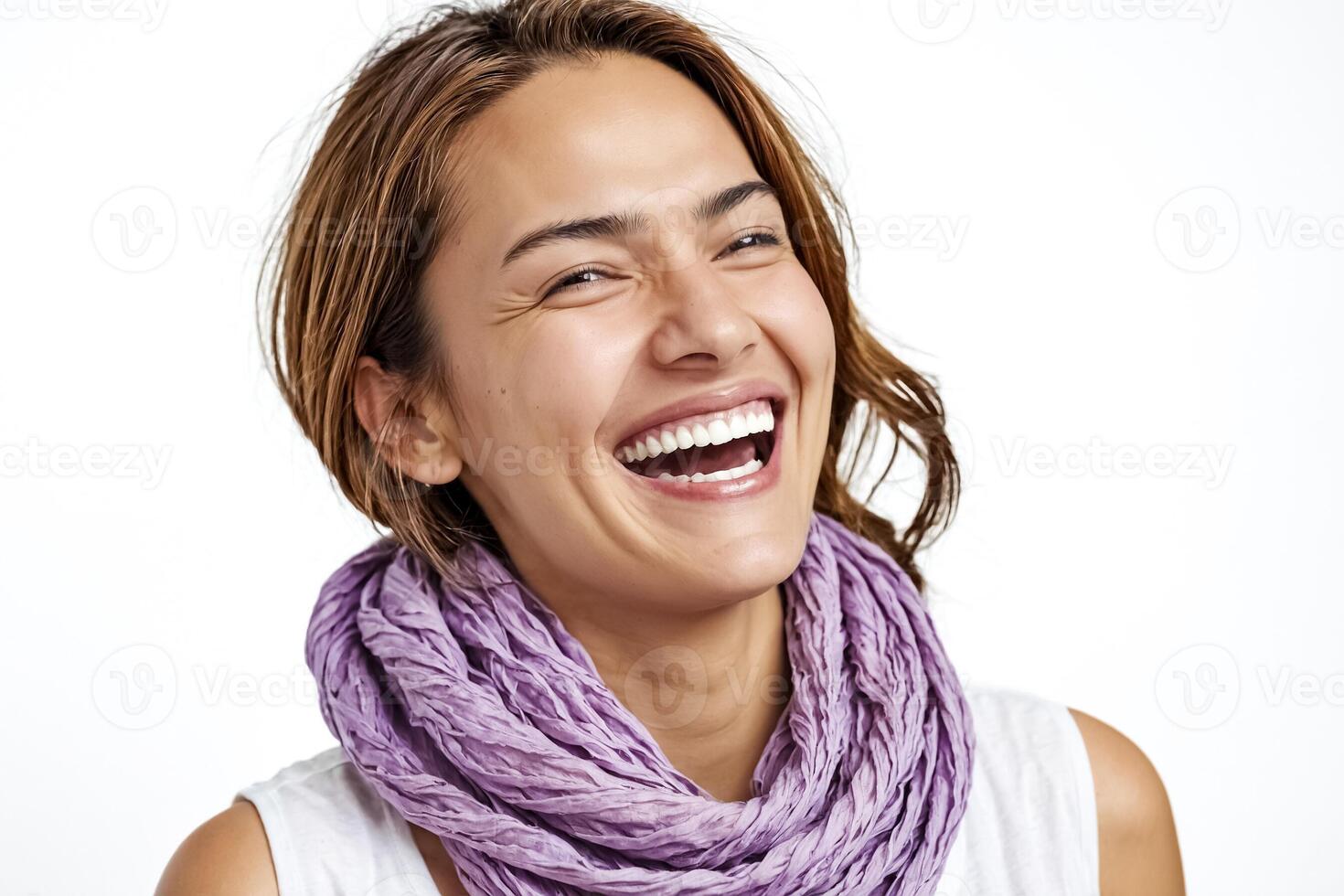 Beautiful woman laughing happily photo