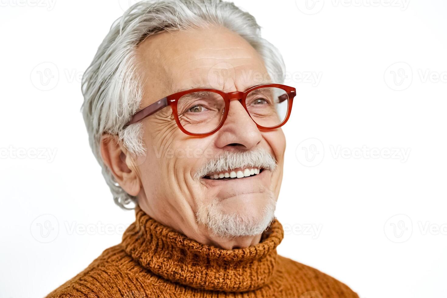 Happy Senior Man In Red Glasses Smiling photo