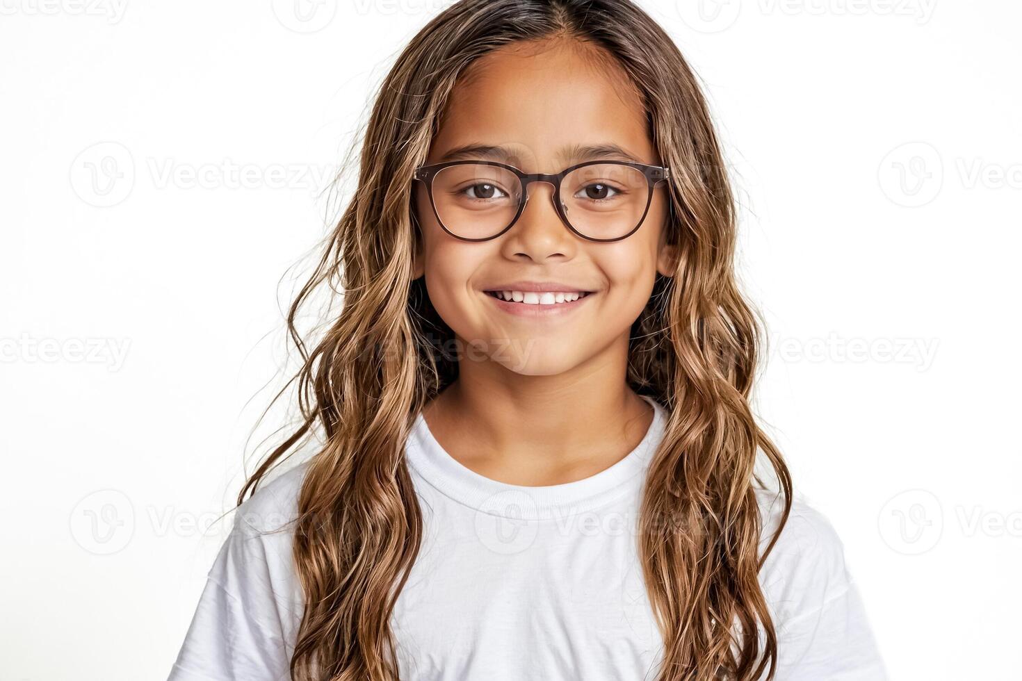 Portrait of a smiling young girl with glasses photo